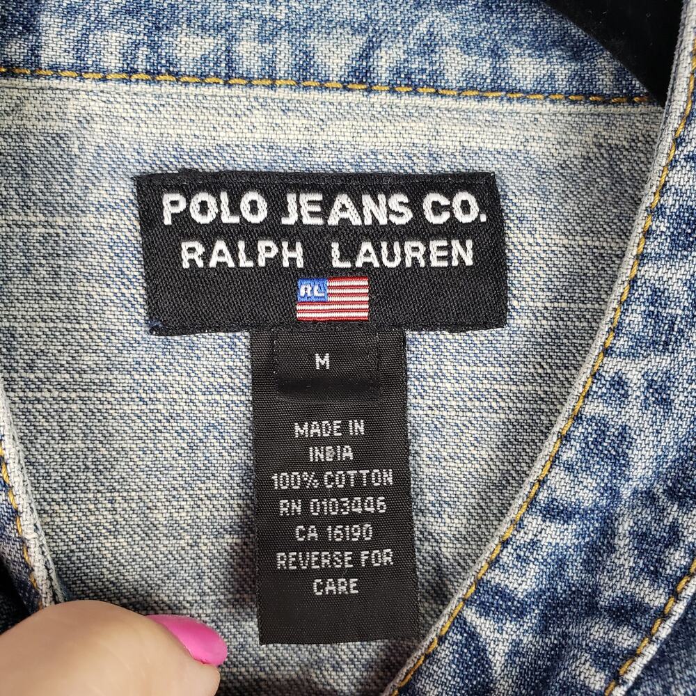 Polo Ralph Lauren‎ Size M Needlepoint Embroidered Denim Trucker Jacket Scandi - Picture 4 of 11